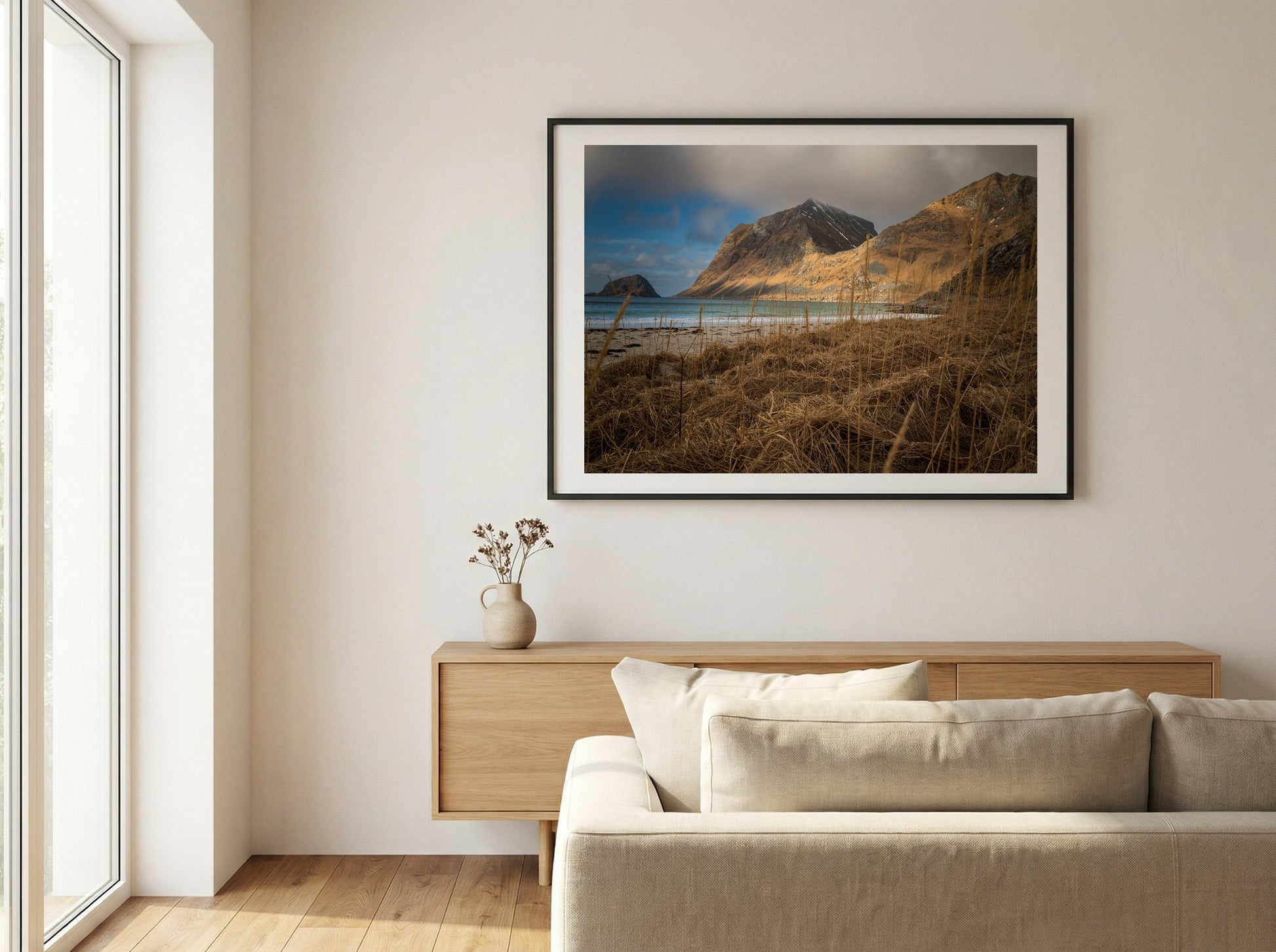 Arctic Meadow limited edition fine art print in black frame, room mockup